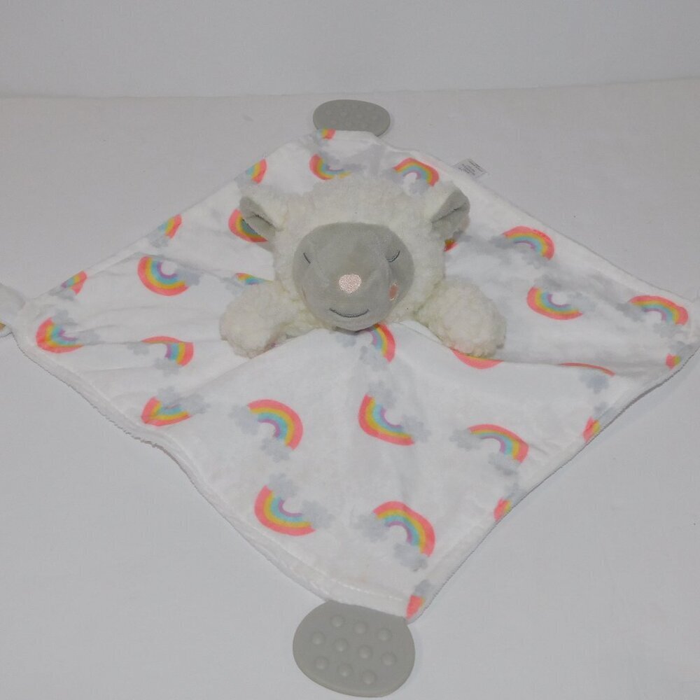 Modern Baby Plush Sheep lamb Rainbows Security Blanket Baby lovey Teether rattle